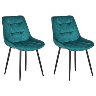 Beliani Beliani - Conjunto De 2 Sillas De Comedor En Terciopelo Azul Con Patas De Hierro Con Recubrimiento De Polvo Negras Estilo Moderno Melrose
