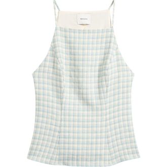 Reformation Finley Sleeveless Linen Top in Zephyr Check at Nordstrom, Size 10