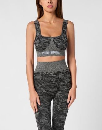Plein Sport Seamless Crossed Straps Sport Bra Logo Women in Black at Nordstrom, Size Xx-Large Eu