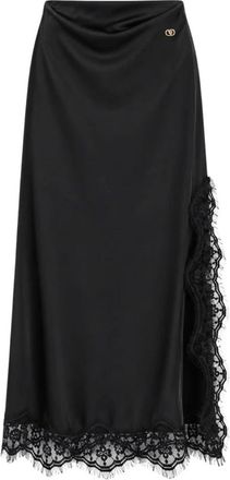 Yes-Zee Midi rok met kanten inzetstukken - Dames - Midirokken - Zwart - S - Polyester - Rokken