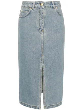 Moschino Teddy Bear-button denim midi skirt - women - Cotton/Cotton/Polyester - 36 - Blue