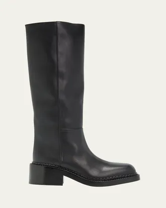 Prada Calf Leather Square-Toe Knee Boots
