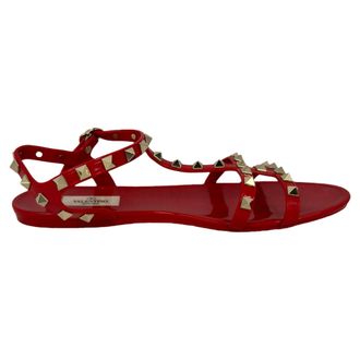 Valentino Pre-owned Womens Garavani Rockstud Flat Sandals in Red Rubber - Size EU 40