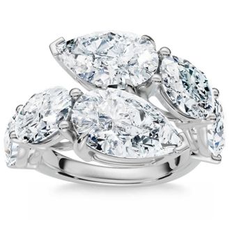 Pompeii3 7.10Ct Pear & Oval Shape Bypass Ring Gold Lab Grown