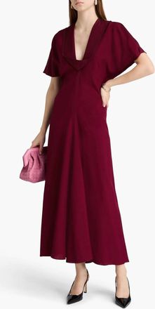 Victoria Beckham Draped V Neck Midi Dress In Port