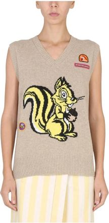 Cormio Nicole V-Neck Eekhoorn Gebreid Vest - Dames - V-hals truien - Beige - S - Wol - Truien & Vesten