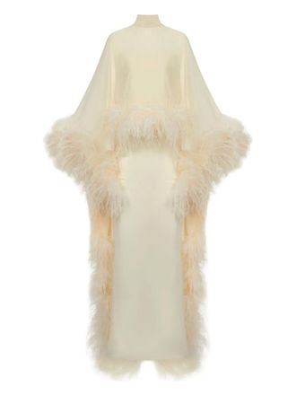 Taller Marmo Abito lungo con decorazione in piume - Toni neutri