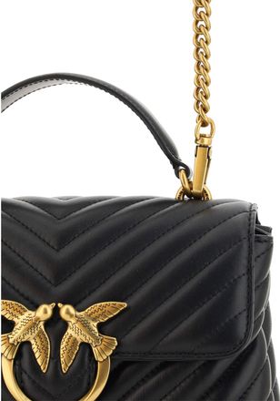 Pinko Womens Handbag Love Lady Mini Black-Antique Gold Calf Leather Handbags Black/antique Hand Bags