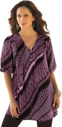 Roaman's Printed Y Neck Georgette Top in Mauve Orchid Mixed Geo at Nordstrom, Size 20