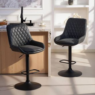 HOMCOM Bar Stools Set of 2, Adjustable Bar Chairs 360 Degree Swivel in Black