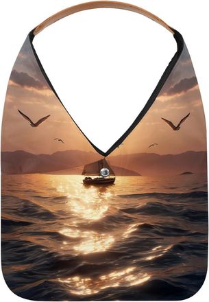 Generic Sailboat Sunset View Reusable Lightweight Grocery Bags - Foldable Into Compact Pouch, Washable & Sturdy, Multipurpose for Shopping and Travel