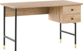 Beliani Escritorio marrón claro 120 cm 60 cm con almacenaje