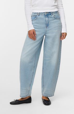 Vero Moda Mom-Jeans VERO MODA VMBILLIE HR BARREL ANK JEANS LI3146 NOOS, Damen, Gr. 31, L&auml;nge 34, light blau denim, Denim/Jeans, Obermaterial: 100% Baumwolle, un