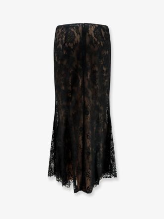 Self Portrait Lace Midi Flared Skirt - Black
