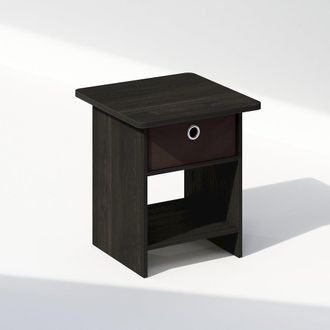 Furinno Tidur Nightstand, Bedside Table Storage Shelf with Bin Drawer, Espresso/Brown