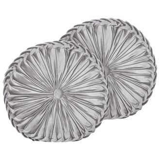 Beliani Conjunto De 2 Cojines De Terciopelo Gris 40 Cm Pliegues Minimalista Udala