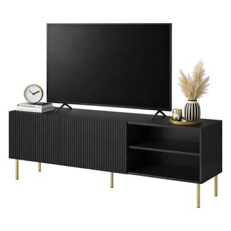Dmora Mueble De Tv Magnano, Aparador De Sal&oacute;n Con Cuatro Puertas Batientes, Elevado Del Suelo, 150x42 H52 Cm, Negro