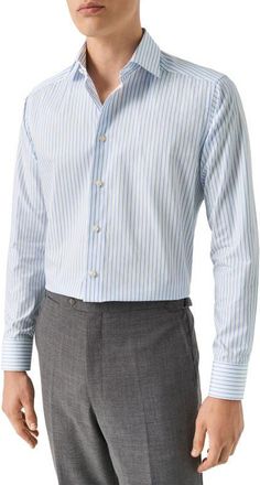 Eton Slim Fit Stripe Dress Shirt in Medium Blue at Nordstrom, Size 14.5