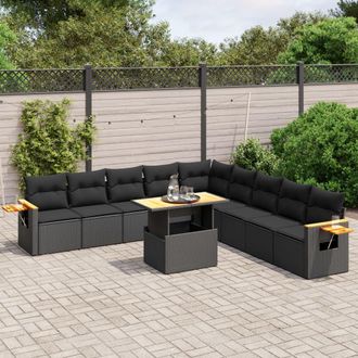 vidaXL Set De Sof&aacute;s De Jard&iacute;n 11 Pzas Y Cojines Rat&aacute;n Sint&eacute;tico Negro Vidaxl