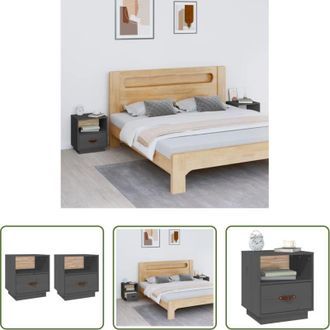 vidaXL Comodino grigio - Comodini Grigi 2 pz 40x34x45 cm in Legno Massello di Pino