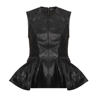 Rotate Rotate Birger Christensen, Tops, Dames, Zwart, XS, Leer, Peplum Leren Top