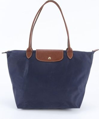 Longchamp Navy Leather Nylon Handbag Shoulder Bag Tote Bag (Pre-Owned)