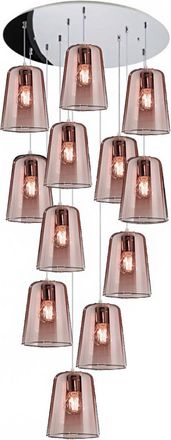 Top-Light Lampadario Top Light Shaded 1164cr S12 T E27 Led Vetro Colorato Lampada Soffitto Moderna, Colore Rame