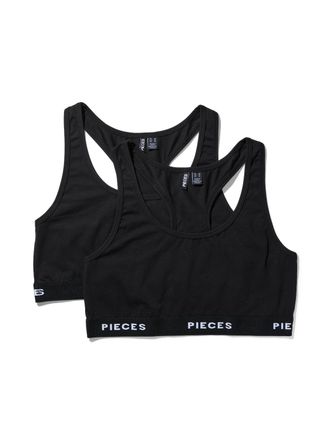 Pieces Bustier PIECES PCLOGO LADY TOP 2 PACK NOOS BC, Damen, Gr. S (36), N-Gr, schwarz (schwarz pack:2, pack blk, blk), Jersey, Obermaterial: 95% Baumwolle, 