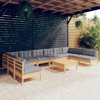 vidaXL Juego De Muebles De Jard&iacute;n 11 Pzas Y Cojines Madera Maciza Pino Vidaxl