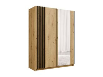 Vente-Unique Armario 2 puertas correderas - Con espejo - Ancho 150 cm - Colores: Natural y negro - CALELA