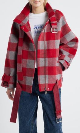 Damson Madder Polly Water Resistant Buffalo Check Wool Blend Jacket in Red at Nordstrom, Size 12 Us
