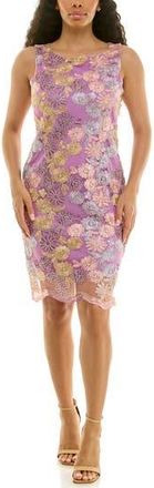 Nina Leonard Jewel Neck Lace Sheath Dress in Deep Violet Multi at Nordstrom Rack, Size X-Large