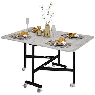 HOMCOM Drop Leaf Table - Folding Dining Table with Metal Frame - Rolling Kitchen Dining Table for Small Spaces - 120cm - Grey | TJ Hughes Light Grey