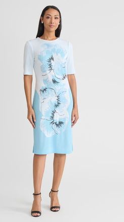 Ming Wang Bold Floral Jacquard Knit Sheath Dress in Serene/white/black at Nordstrom, Size Xx-Small