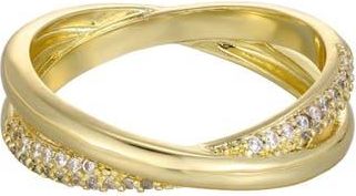 Adornia 14K Gold Plated Cubic Zirconia Crisscross Band Ring at Nordstrom Rack, Size 7