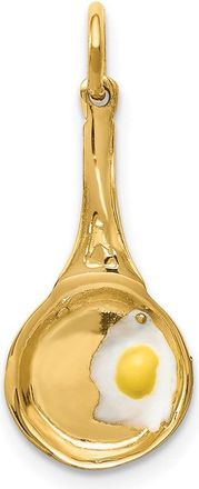 Diamond2Deal 14k Yellow Gold 3-D Frying Pan White and Yellow Enameled Egg Charm Pendant