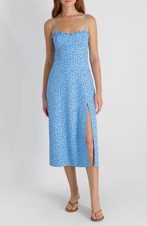 French Connection Stacey Floral Print Sleeveless Midi Dress in Poolside Blue-White at Nordstrom, Size 14