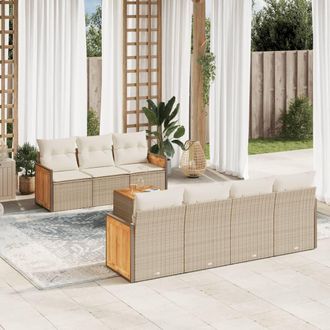 vidaXL Vidaxl - Juego De Sof&aacute;s De Jard&iacute;n Con Cojines Beige 8 Pzas Rat&aacute;n Pe