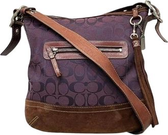 Coach Pre-owned Cross Body Bags, female, Purple, Size: ONE SIZE Pre-owned Signature Canvas Leather Shoulder Bag