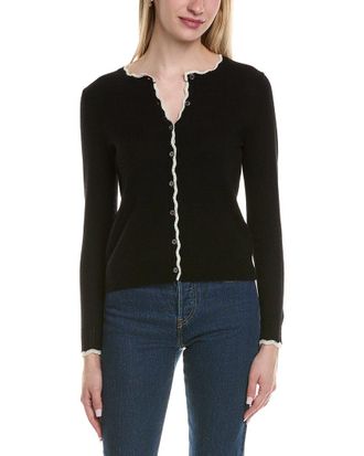 Sofiacashmere Tipped Scalloped Wool & Cashmere-Blend Cardigan