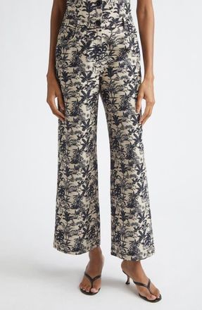 Toccin Blaire Tropical Print Wide Leg Pants in Jet/natural at Nordstrom, Size 6