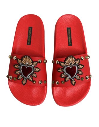 Dolce & Gabbana Womens Red Sacred Heart Stud Slides Beachwear Shoes Se+vi+91lf