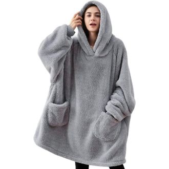 OEM Manta Polar Con Capucha Para Adultos, Con Mangas, Para Mujer Y Hombre, Con Bolsillos, Ideal Para El Sof&aacute; O La Televisi&oacute;n, 95 X 85 Cm, Color Gris