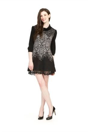 Papillon Filgree Print Cowl Neck Lace Hem Detail Dress In Black