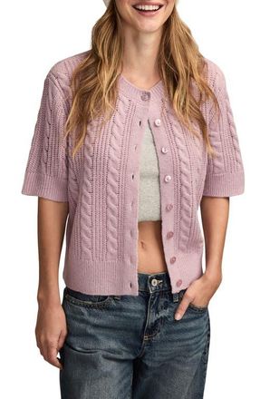 Lucky Brand Short Sleeve Cable Cardigan in Dawn Pink at Nordstrom, Size X-Small