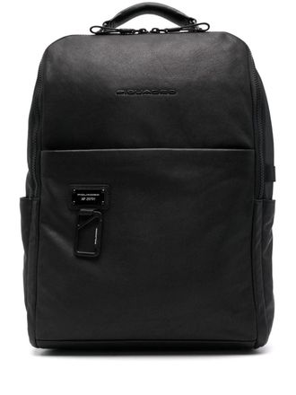 Piquadro logo-plaque leather laptop backpack - men - Metal/Recycled PET/Bovine Split Leather/Aluminium/Polyamide/Acrylonitrile Butadiene Styrene