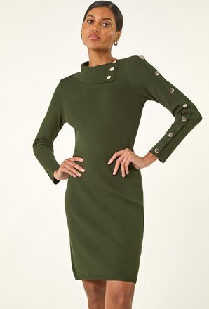 Roman Button Detail Roll Neck Jumper Dress