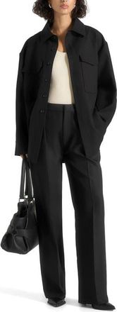 Mani&egrave;re De Voir Joy Tailored Oversized Shirt in Black at Nordstrom, Size 12