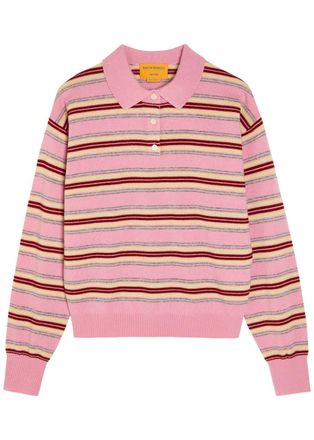 Guest In Residence Collegiate Striped Cashmere Polo top - Pink - S (UK8-10 / S)