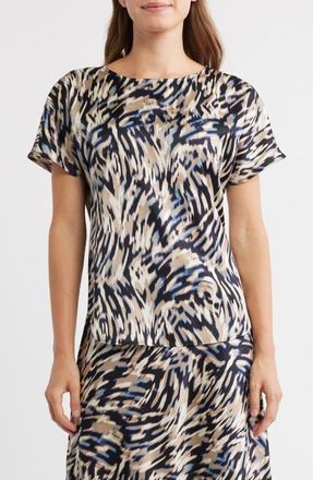 Anne Klein Print Bateau Neck Top in Dutch Blue Multi at Nordstrom, Size Xx-Small